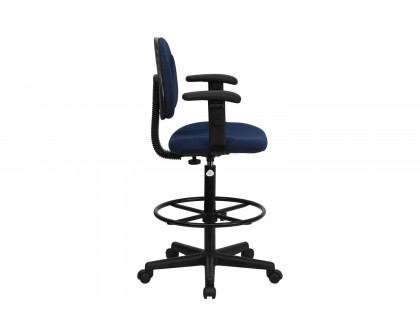 BLNK Bruce Fabric Drafting Chair - Navy Blue Patterned, with Adjustable Arms