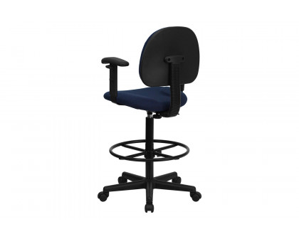 BLNK Bruce Fabric Drafting Chair - Navy Blue Patterned, with Adjustable Arms