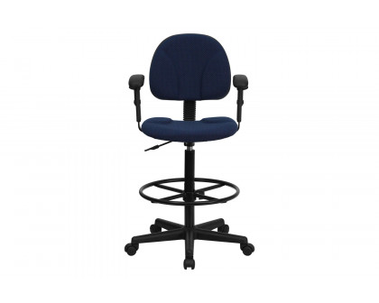 BLNK Bruce Fabric Drafting Chair - Navy Blue Patterned, with Adjustable Arms