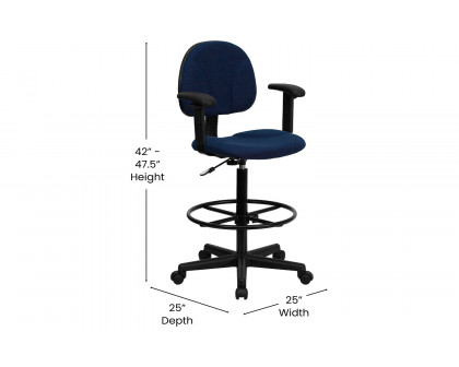 BLNK Bruce Fabric Drafting Chair - Navy Blue Patterned, with Adjustable Arms