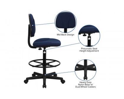 BLNK Bruce Fabric Drafting Chair - Navy Blue Patterned