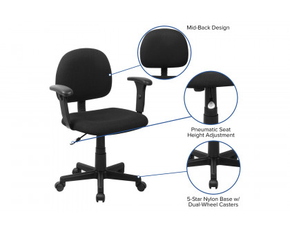 BLNK Wayne Fabric Mid-Back Swivel Task Office Chair - with Adjustable Arms