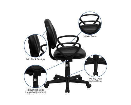 BLNK - Ronald LeatherSoft Mid-Back Swivel Ergonomic Task Office Chair with Back Depth Adjustment and Arms