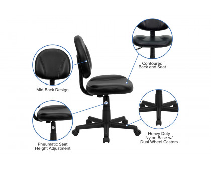 BLNK - Ronald Mid-Back Black LeatherSoft Swivel Ergonomic Task Office Chair with Back Depth Adjustment