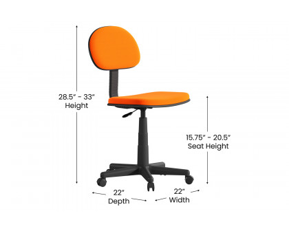 BLNK Harry Low-Back Adjustable Student Swivel Task Office Chair with Padded Mesh Seat and Back - Light Orange