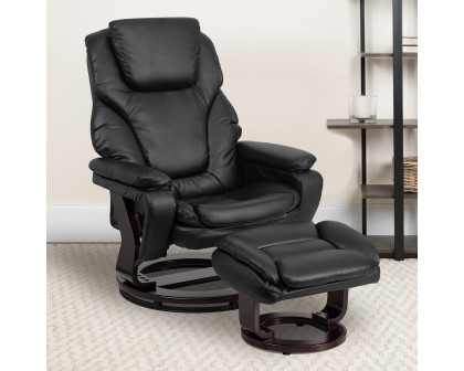 BLNK LeatherSoft Austin Contemporary Multi-Position Recliner and Ottoman with Swivel Mahogany Wood Base