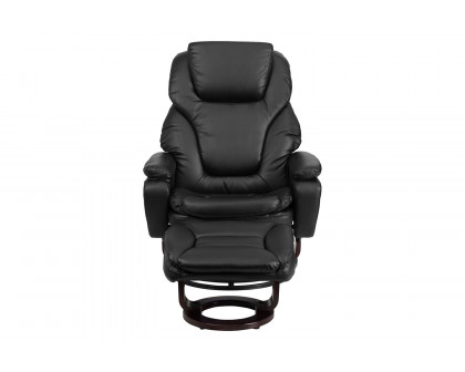 BLNK™ LeatherSoft Austin Contemporary Multi-Position Recliner and Ottoman with Swivel Mahogany Wood Base - Black