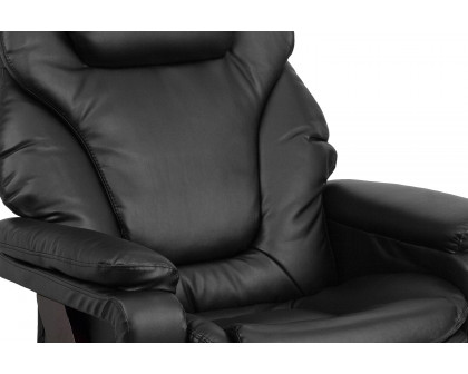 BLNK™ LeatherSoft Austin Contemporary Multi-Position Recliner and Ottoman with Swivel Mahogany Wood Base - Black