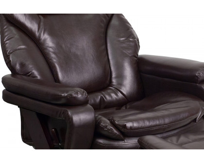 BLNK LeatherSoft Austin Contemporary Multi-Position Recliner and Ottoman with Swivel Mahogany Wood Base - Brown