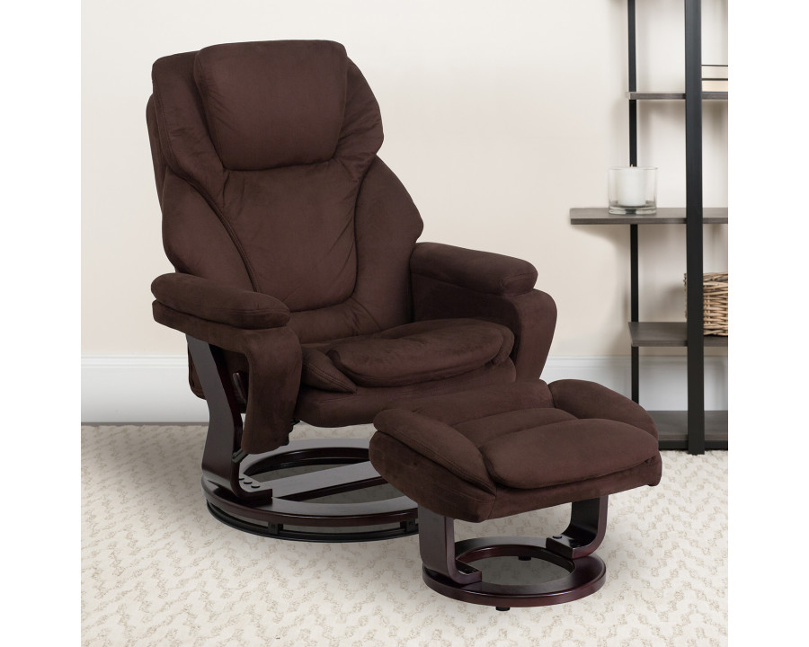 BLNK - Microfiber Austin Contemporary Multi-Position Recliner and Ottoman with Swivel Mahogany Wood Base