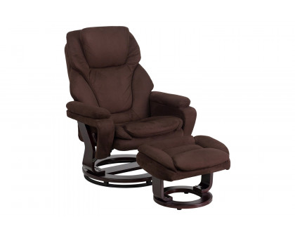 BLNK™ - Microfiber Austin Contemporary Multi-Position Recliner and Ottoman with Swivel Mahogany Wood Base