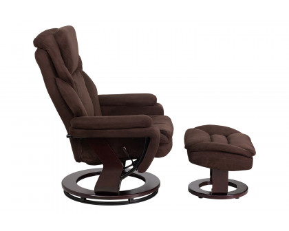 BLNK™ - Microfiber Austin Contemporary Multi-Position Recliner and Ottoman with Swivel Mahogany Wood Base