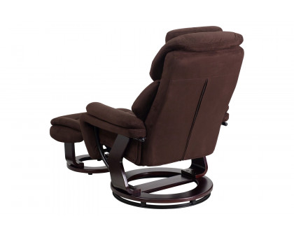 BLNK™ - Microfiber Austin Contemporary Multi-Position Recliner and Ottoman with Swivel Mahogany Wood Base