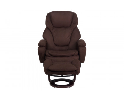 BLNK™ - Microfiber Austin Contemporary Multi-Position Recliner and Ottoman with Swivel Mahogany Wood Base