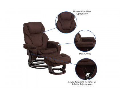 BLNK™ - Microfiber Austin Contemporary Multi-Position Recliner and Ottoman with Swivel Mahogany Wood Base