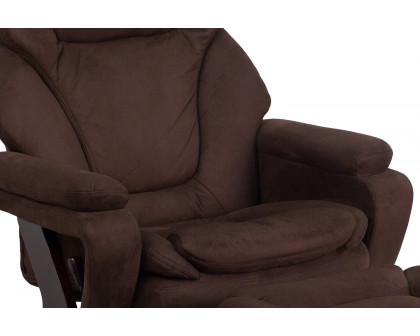 BLNK™ - Microfiber Austin Contemporary Multi-Position Recliner and Ottoman with Swivel Mahogany Wood Base