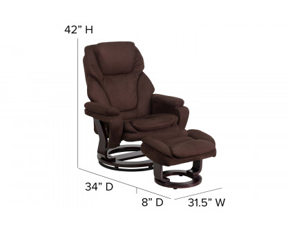 BLNK™ - Microfiber Austin Contemporary Multi-Position Recliner and Ottoman with Swivel Mahogany Wood Base