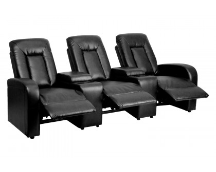 BLNK Eclipse Series LeatherSoft 3-Seat Reclining LeatherSoft Theater Seating Unit with Cup Holders