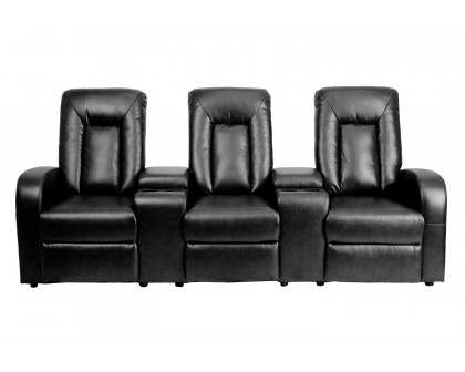 BLNK Eclipse Series LeatherSoft 3-Seat Reclining LeatherSoft Theater Seating Unit with Cup Holders - Black