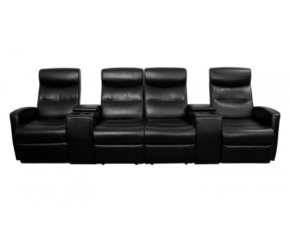 BLNK - Anetos Series 4-Seat Reclining Black LeatherSoft Theater Seating Unit with Cup Holders