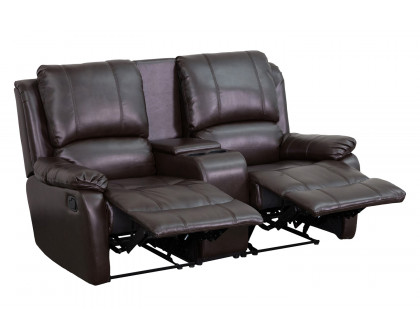 BLNK Allure Series LeatherSoft 2-Seat Reclining Pillow Back Theater Seating Unit with Cup Holders - Brown