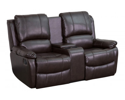 BLNK Allure Series LeatherSoft 2-Seat Reclining Pillow Back Theater Seating Unit with Cup Holders - Brown