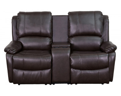 BLNK Allure Series LeatherSoft 2-Seat Reclining Pillow Back Theater Seating Unit with Cup Holders - Brown