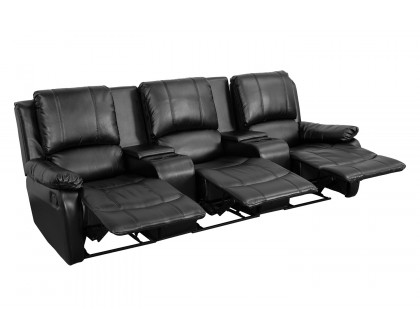 BLNK Allure Series LeatherSoft 2-Seat Reclining Pillow Back Theater Seating Unit with Cup Holders - Black