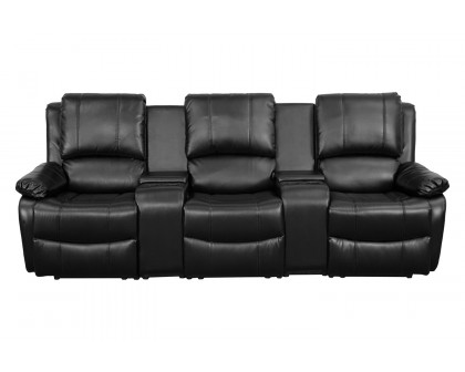 BLNK Allure Series LeatherSoft 2-Seat Reclining Pillow Back Theater Seating Unit with Cup Holders - Black