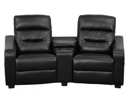 BLNK Futura Series LeatherSoft 2-Seat Reclining Theater Seating Unit with Cup Holders - Black