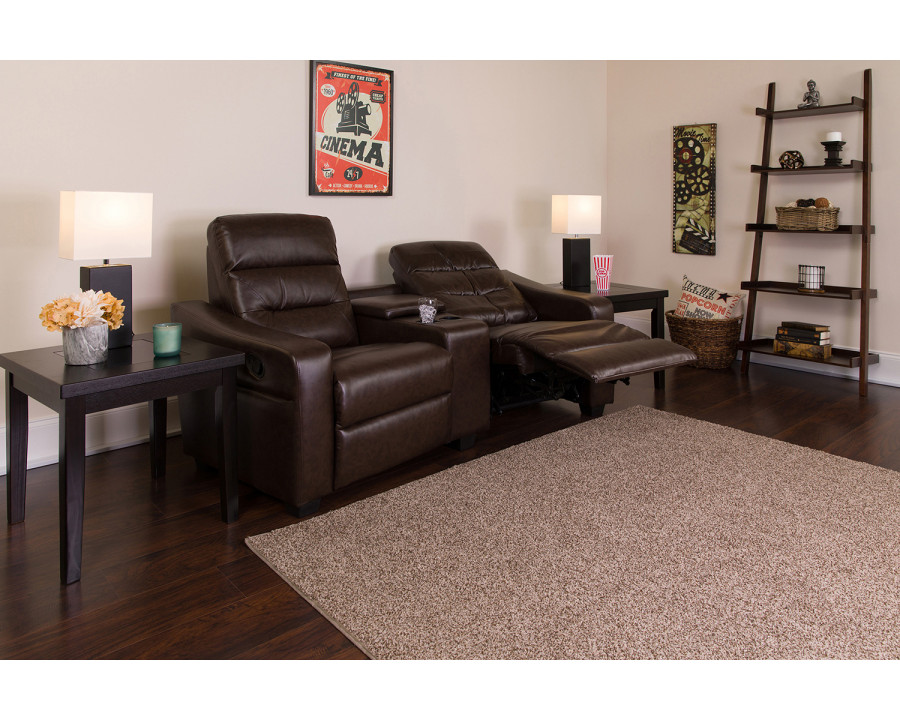 BLNK Futura Series LeatherSoft 2-Seat Reclining Theater Seating Unit with Cup Holders - Brown