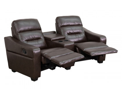 BLNK Futura Series LeatherSoft 2-Seat Reclining Theater Seating Unit with Cup Holders - Brown