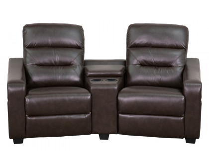 BLNK Futura Series LeatherSoft 2-Seat Reclining Theater Seating Unit with Cup Holders - Brown