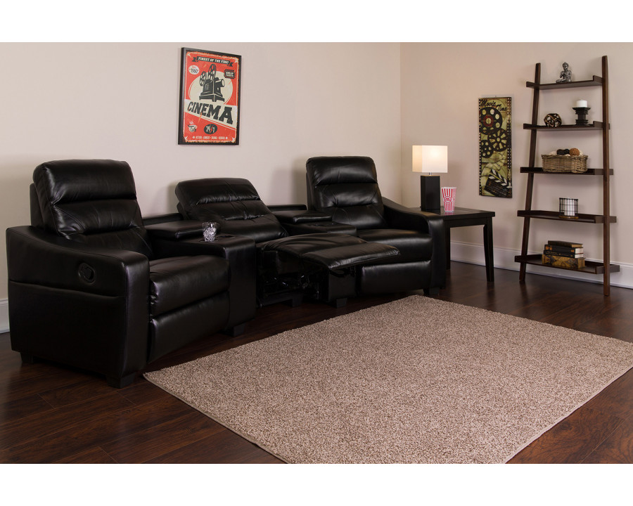 BLNK - Futura Series LeatherSoft 3-Seat Reclining Theater Seating Unit with Cup Holders