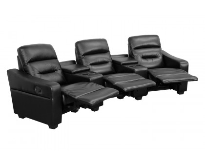 BLNK - Futura Series LeatherSoft 3-Seat Reclining Theater Seating Unit with Cup Holders