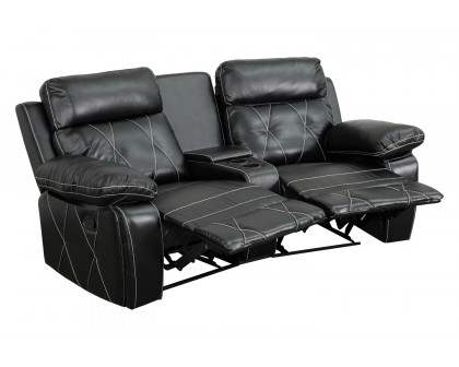 BLNK Reel Comfort Series LeatherSoft 2-Seat Reclining Theater Seating Unit with Curved Cup Holders - Black