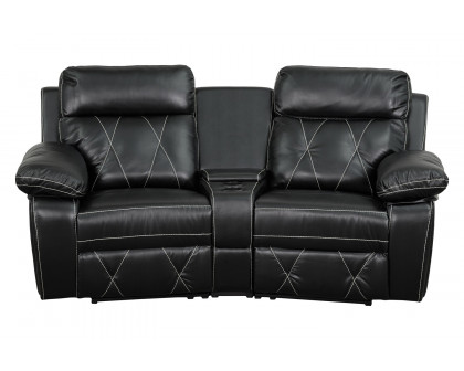 BLNK Reel Comfort Series LeatherSoft 2-Seat Reclining Theater Seating Unit with Curved Cup Holders - Black