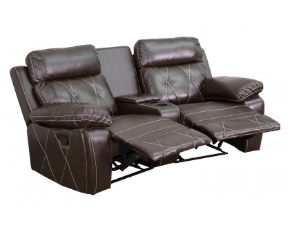 BLNK™ Reel Comfort Series LeatherSoft 2-Seat Reclining Theater Seating Unit with Curved Cup Holders - Brown