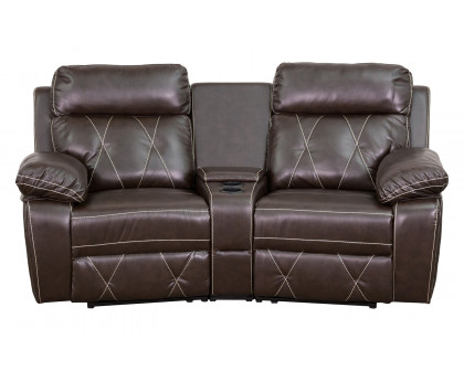 BLNK™ Reel Comfort Series LeatherSoft 2-Seat Reclining Theater Seating Unit with Curved Cup Holders - Brown