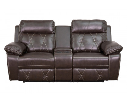 BLNK Reel Comfort Series LeatherSoft 2-Seat Reclining Theater Seating Unit with Straight Cup Holders - Brown