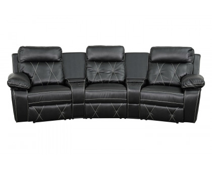 BLNK Reel Comfort Series LeatherSoft 3-Seat Reclining Theater Seating Unit with Curved Cup Holders - Black