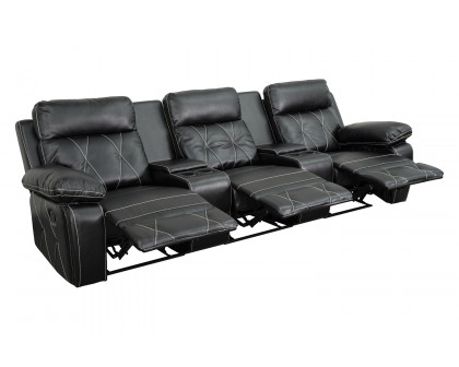 BLNK™ Reel Comfort Series LeatherSoft 3-Seat Reclining Theater Seating Unit with Straight Cup Holders - Black