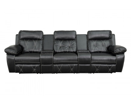 BLNK™ Reel Comfort Series LeatherSoft 3-Seat Reclining Theater Seating Unit with Straight Cup Holders - Black