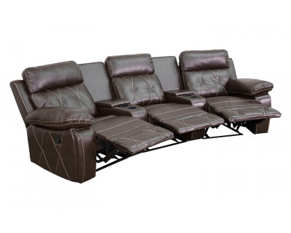 BLNK Reel Comfort Series LeatherSoft 3-Seat Reclining Theater Seating Unit with Curved Cup Holders - Brown