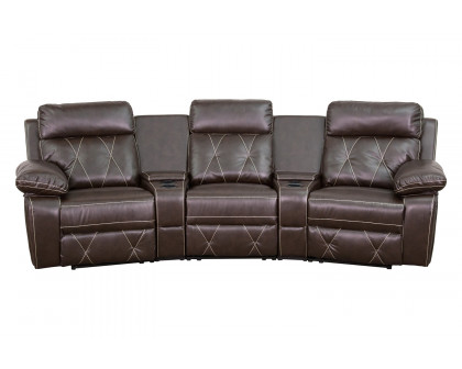 BLNK Reel Comfort Series LeatherSoft 3-Seat Reclining Theater Seating Unit with Curved Cup Holders - Brown