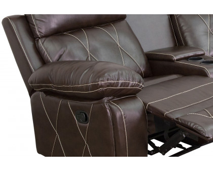 BLNK Reel Comfort Series LeatherSoft 3-Seat Reclining Theater Seating Unit with Curved Cup Holders - Brown