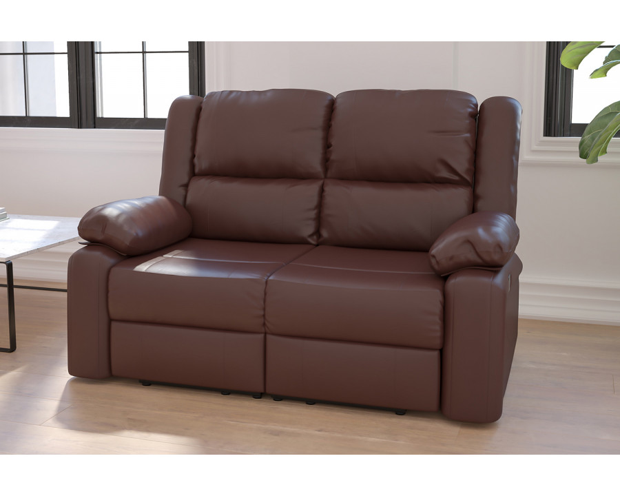 BLNK Harmony Series LeatherSoft Loveseat with Two Built-In Recliners - Brown