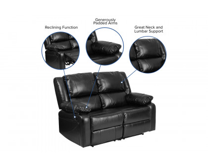 BLNK Harmony Series LeatherSoft Loveseat with Two Built-In Recliners - Black