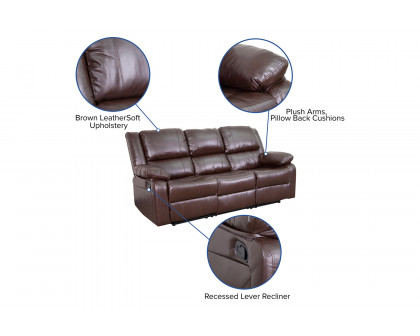 BLNK Harmony Series LeatherSoft Sofa with Two Built-In Recliners - Brown