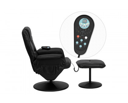 BLNK - Cason Massaging Adjustable Recliner with Deep Side Pockets and Ottoman with Wrapped Base in Black LeatherSoft